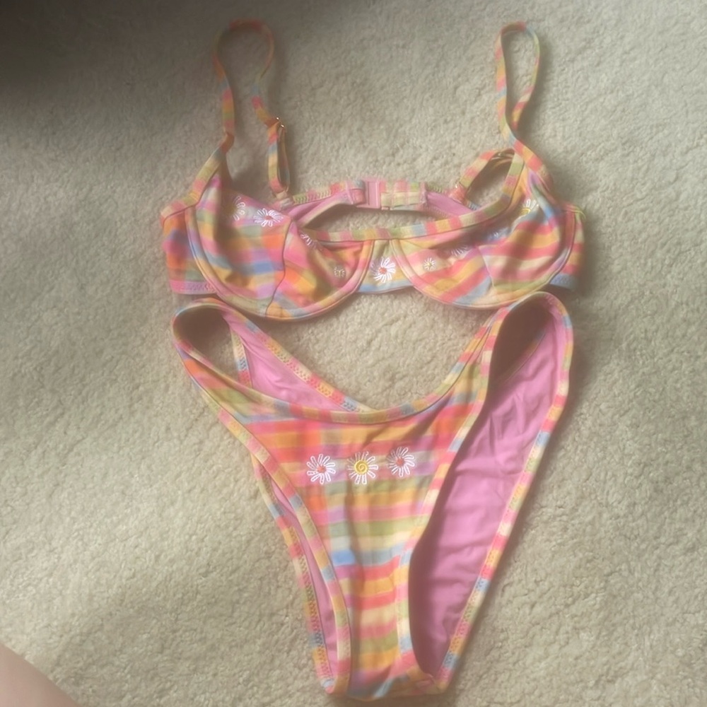 multicolor gingham blackbough bathing suit